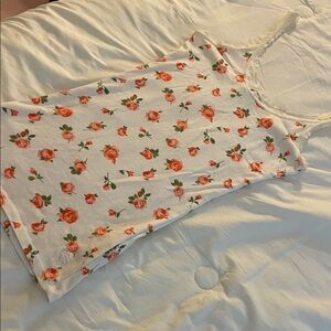 Floral Print Tank Top - White with Orange Roses